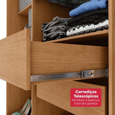 Guarda-Roupa Casal 6 Portas Easy Slim com Espelho Amendoa/Off White