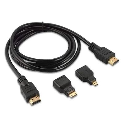 Cabo HDMI 1080p 3x1 com 2 Adaptadores Pontas Micro e Mini HDMI 1.8 Mts