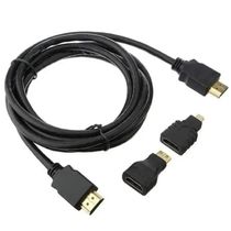 Kit HDMI 1080p 3x1 com 2 Adaptadores Pontas Micro e Mini HDMI - 1.8 Mts