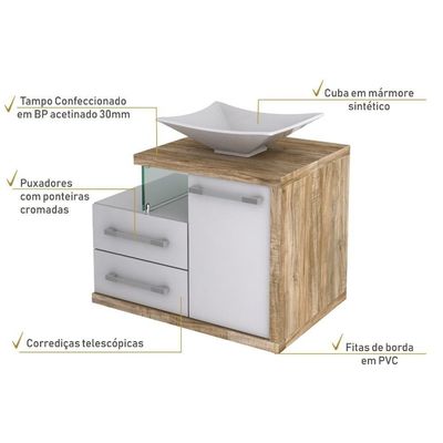 Conjunto Balcão C-cuba L38 Legno 650 Branco Chess C-branco Chess Branco Chess C-carvalho