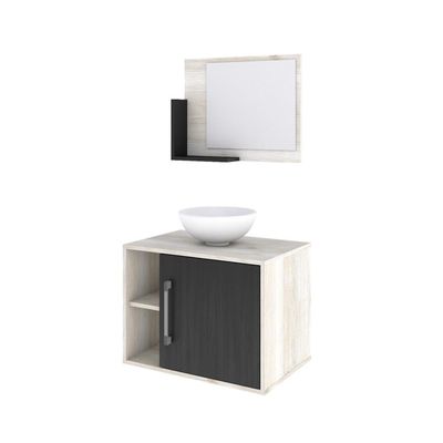 Conjunto Balcão C-cuba R30 E Espelheira Soft 600 Snow C-branco Chess Snow C-preto ônix