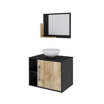 Conjunto Balcão C-cuba R30 E Espelheira Soft 600 Preto ônix C-branco Chess Preto ônix C-carvalho