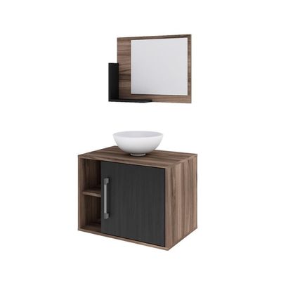 Conjunto Balcão C-cuba R30 E Espelheira Soft 600 Nogal C-branco Chess Nogal C-preto ônix