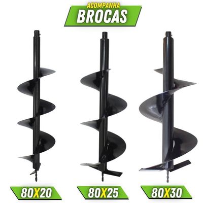 Perfurador Trado Motorizado Menegotti + Brocas 20, 25 E 30cm