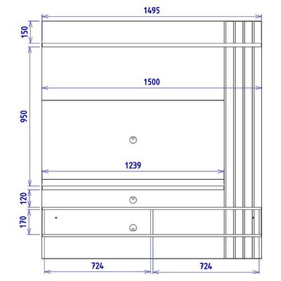 Painel Suspenso TV 65 Polegadas 150 Cm Juriti Colibri Noce Milano Preto