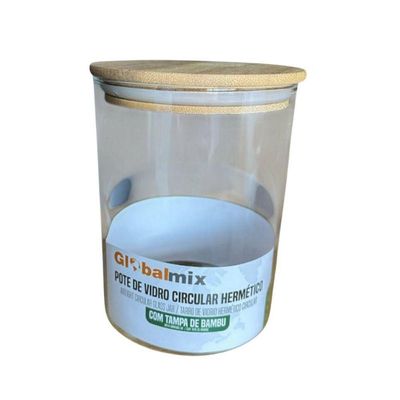 Pote De Vidro 800ml Hermético Multiuso Com Tampa De Bambu