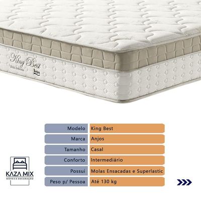 Cama Box Baú Preto E Colchão King Best Bege Molas Ensacadas Casal Anjos