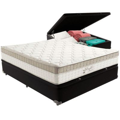 Cama Box Baú Preto E Colchão King Best Bege Molas Ensacadas Casal Anjos