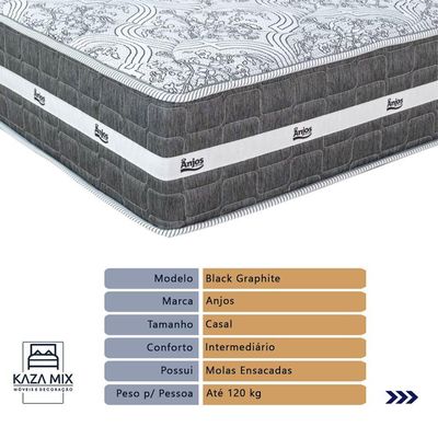 Cama Box Baú E Colchão Black Graphite Molas Ensacadas Casal 138x188x27 Anjos Casal Marrom