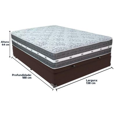 Cama Box Baú E Colchão Black Graphite Molas Ensacadas Casal 138x188x27 Anjos Casal Marrom