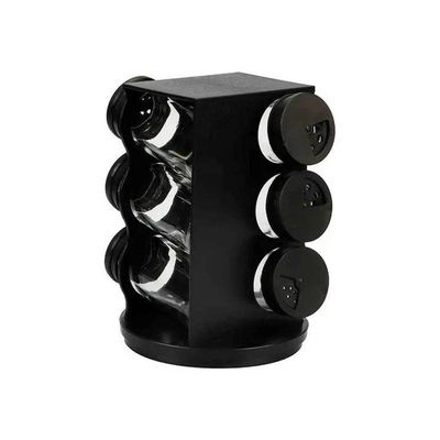 Porta Condimentos Giratório Plástico Preto Com 06 Potes 80ml