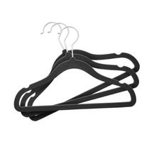Kit Com 10 Cabides Slim Veludo Infantil Preto Gancho De Metal
