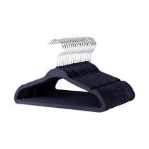Kit Com 10 Cabides Slim Veludo Infantil Preto Gancho De Metal