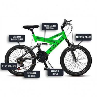 Bicicleta Gps Aro 20 Dupla Suspensão 21 Marchas Colli Verde