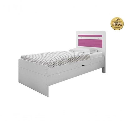 Cama Baú Solteiro Larissa Branco E Rosa