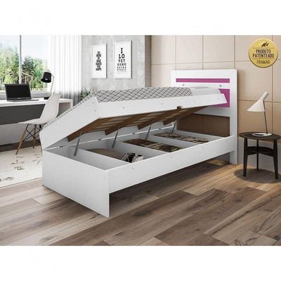 Cama Baú Solteiro Larissa Branco E Rosa