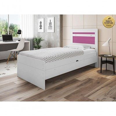 Cama Baú Solteiro Larissa Branco E Rosa