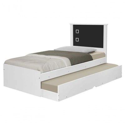Cama Bibox Solteiro Barcelona Branco / Preto Com Dois Colchões - Tebarrot