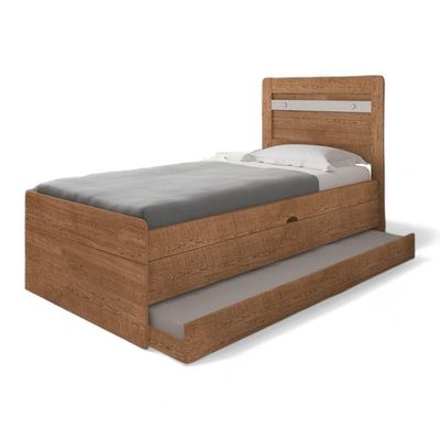 Cama Baú Larissa Solteiro Naturale E Off White Com Auxiliar Framar