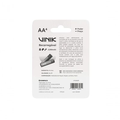 Pilha Recarregável Aa C/4 - 2200mah 1.2v - Vp2ab4r