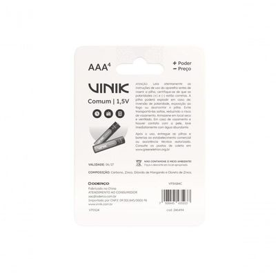 Pilha Comum Aaa C/4 1.5v - Vp3ab4c