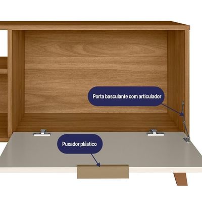 Rack Bancada Madri 115cm Nature/off White Para Tv Até 50” - Peternella Móveis
