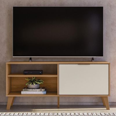 Rack Bancada Madri 115cm Nature/off White Para Tv Até 50” - Peternella Móveis