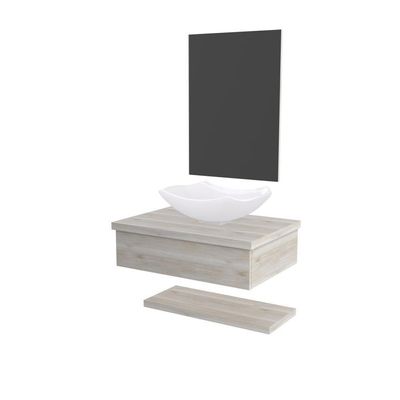Conjunto Bancada C-cuba L42, Prateleira E Espelheira Metrópole 606 Preto ônix Snow