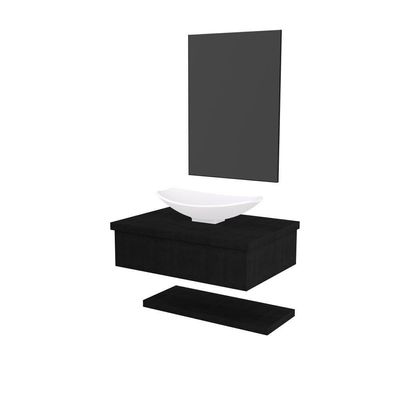 Conjunto Bancada C-cuba L45, Prateleira E Espelheira Metrópole 606 Nogal Preto ônix