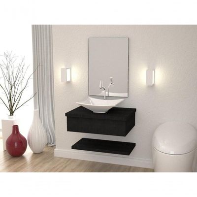Conjunto Bancada C-cuba L38, Prateleira E Espelheira Metrópole 606 Nogal Preto ônix
