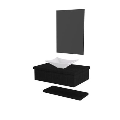 Conjunto Bancada C-cuba L30, Prateleira E Espelheira Metrópole 606 Nogal Preto ônix