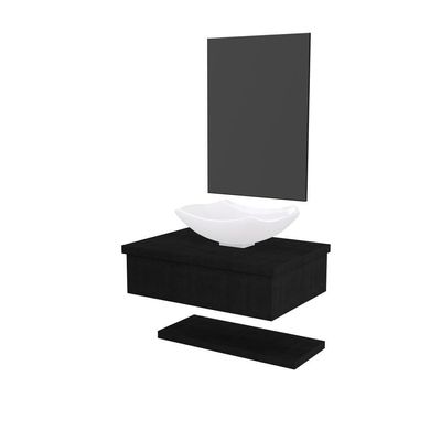 Conjunto Bancada C-cuba L42, Prateleira E Espelheira Metrópole 606 Nogal Preto ônix