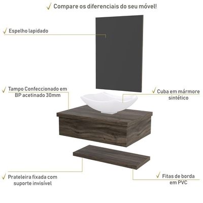 Conjunto Bancada C-cuba L42, Prateleira E Espelheira Metrópole 606 Carvalho Carvalho Dark