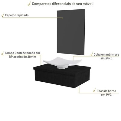 Conjunto Bancada C-cuba F44 E Espelheira Metrópole 601 Nogal Preto ônix