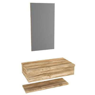 Conjunto Bancada, Prateleira E Espelheira Ktme807 Branco Chess Carvalho