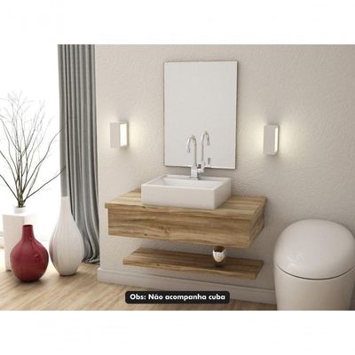 Conjunto Bancada, Prateleira E Espelheira Ktme807 Branco Chess Carvalho