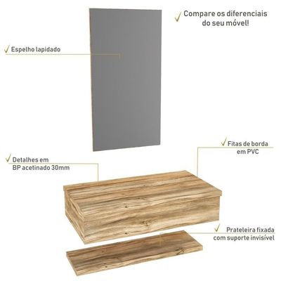 Conjunto Bancada, Prateleira E Espelheira Ktme807 Branco Chess Carvalho