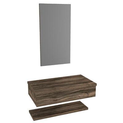 Conjunto Bancada, Prateleira E Espelheira Ktme807 Carvalho Carvalho Dark