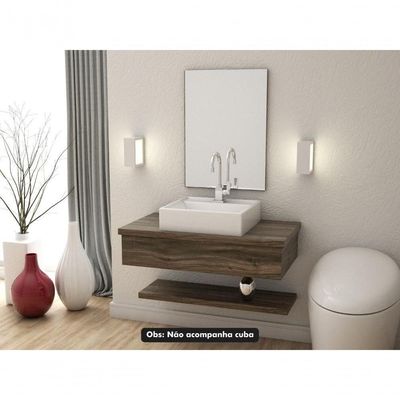 Conjunto Bancada, Prateleira E Espelheira Ktme807 Carvalho Carvalho Dark
