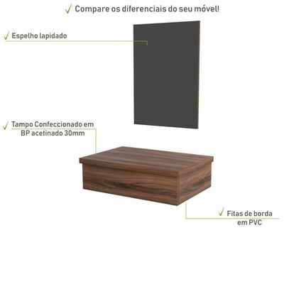 Conjunto Bancada E Espelheira Ktme602 Carvalho Dark Nogal