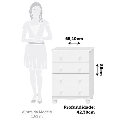 Cômoda Infantil Júnior New 4 Gavetas Branco Brilho - Móveis Peroba