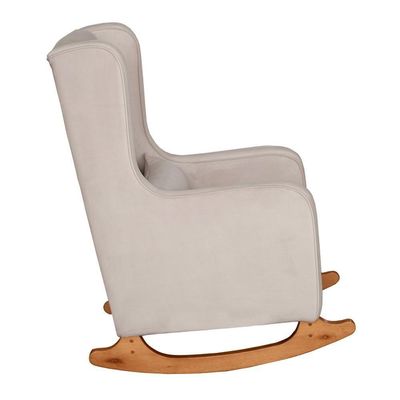 Poltrona De Amamentação Retrô Com Balanço Pés Canoa E Puff Veludo Off White - Fratello