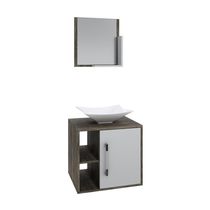 Conjunto Balcão C-cuba L38 E Espelheira Soft 500 Carvalho Dark Carvalho Dark C-branco Chess