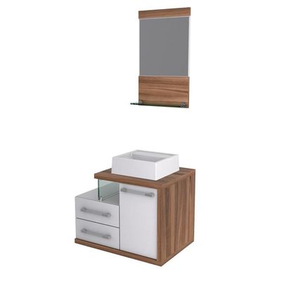 Conjunto Balcão C-cuba Q32 E Espelheira Legno 651 Branco Chess C-carvalho Dark Branco Chess C-nogal