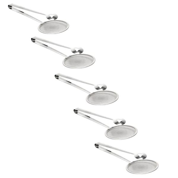 Kit 5 Escumadeiras com Pegador Fritura Inox 28cm Restaurantes Padarias Escorredor Óleo