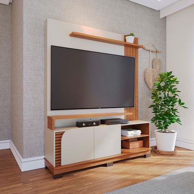 Estante Home TV 65 Polegadas 2 Portas 152 Cm Jurere Colibri Off White Matte Freijo