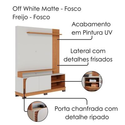 Estante Home TV 65 Polegadas 2 Portas 152 Cm Jurere Colibri Off White Matte Freijo