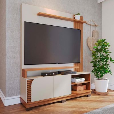 Estante Home TV 65 Polegadas 2 Portas 152 Cm Jurere Colibri Off White Matte Freijo