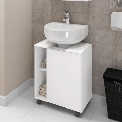 Gabinete Banheiro Pia De Coluna Pequin 56 Cm Bechara Branco