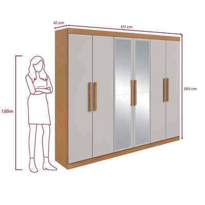 Guarda-roupa Casal 6 Portas Easy Slim Com Espelho Amendoa/off White